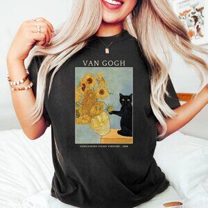 Van Gogh Cat Shirt, Van Gogh Irises Cat Tshirt, Black Cat tee, Funny Cat shirt